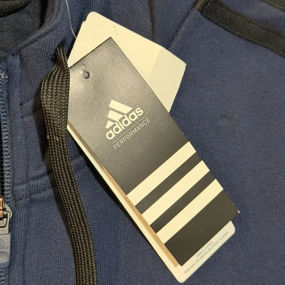 Adidas Large Blue Full Zip Hoodie Men Hooded Pockets Logo Drawstring S27790